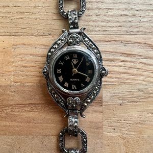 Vintage Sterling silver marcasite Art Deco ladies cocktail watch NEW BATTERY